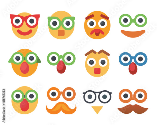 Whimsical cartoon character portrait featuring prominent round eyewear and expressive bushy brow arches rendered in vibrant cmyk palette