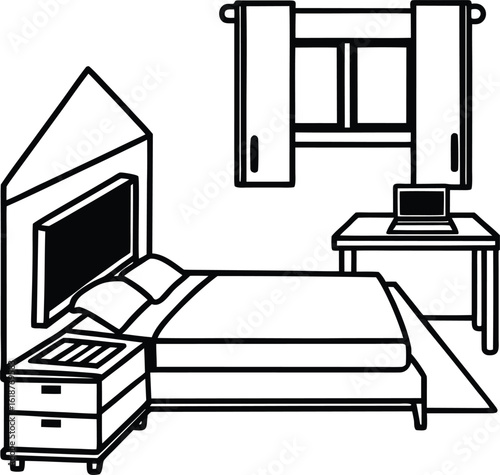 dorm with tidy bed laptop and warm blanket
