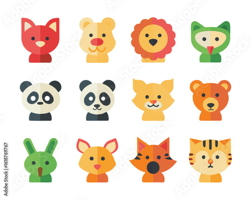 Charming three dimensional animal icons featuring a cat dog lion and rabbit in a delightful collection