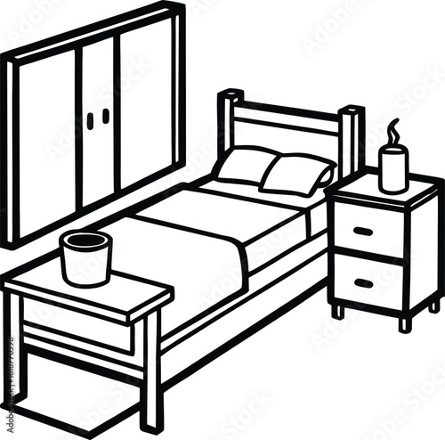 dorm with tidy bed nightstand and cup of tea