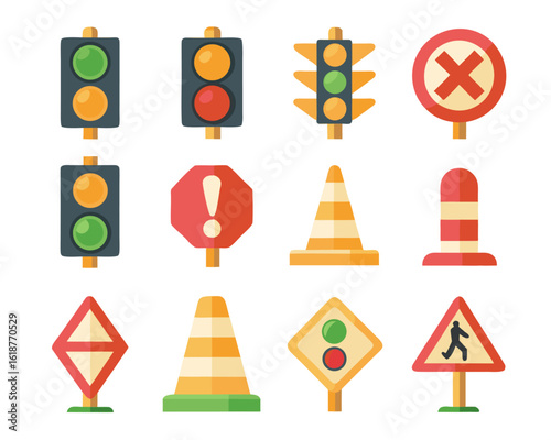Comprehensive collection of classic black and white road safety symbols and directional guidance markers for clear communication