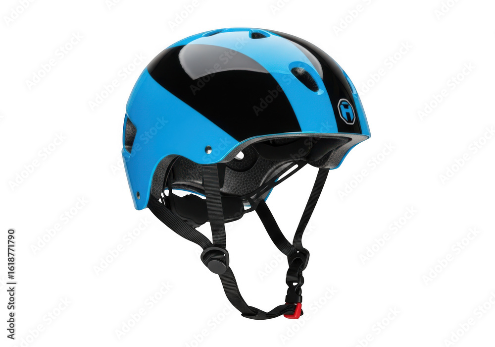 Fototapeta premium Bright blue and black cycling helmet isolated on transparent background