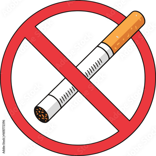 No smoking sign with cigarette inside a red circle and diagonal line