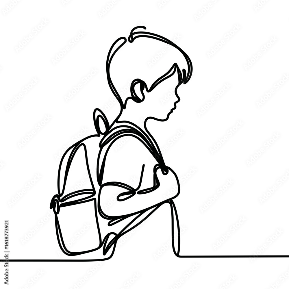 Obraz premium Child wearing backpack looking downward