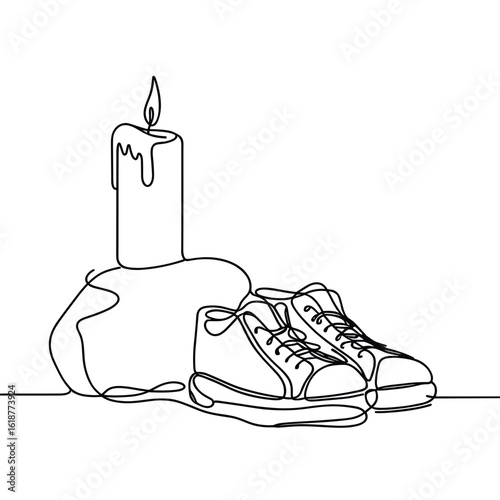 Candle and shoe in minimalist line art in black and white representing sobriety