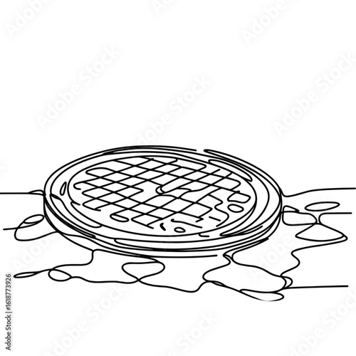 Manhole cover drawing in black and white, used for sewer access