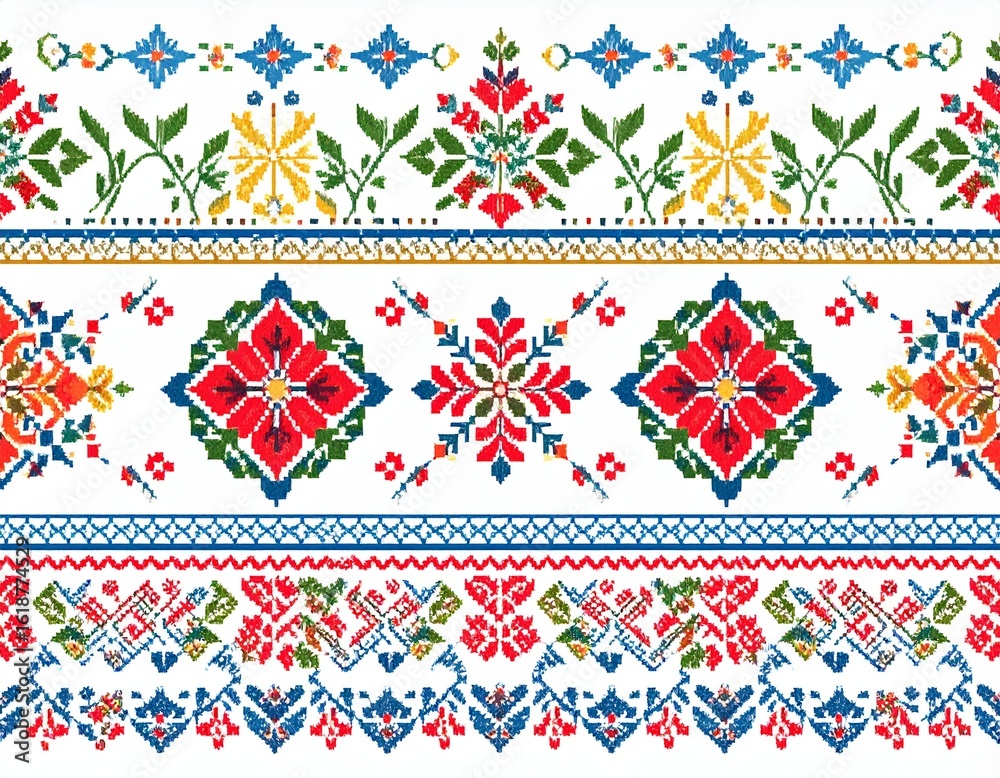 Colorful Eastern European Folk Embroidery Motif – Traditional Patterned Textile Colorful Eastern European Folk Embroidery Motif – Traditional Patterned Textile