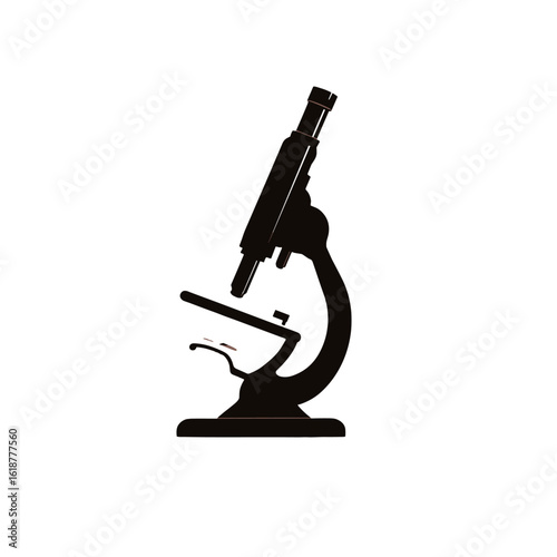 A black microscope standing upright, ready for scientific observation.