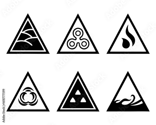 Abstract graphic representation of the four classical elements earth air fire and water presented as a unified symbolic emblem for branding or design purposes