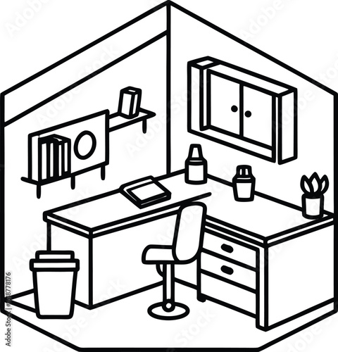 dorm with tidy desk mug and photo wall