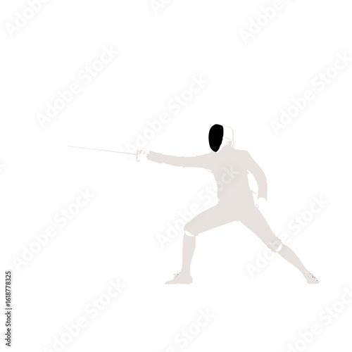 A silhouette of a fencer in action.
