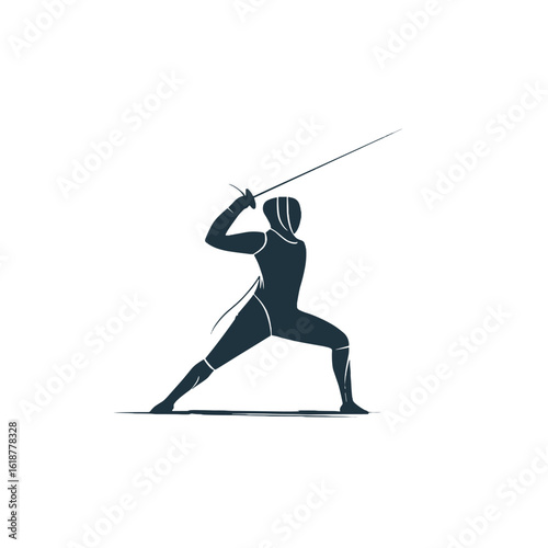 Silhouette of a fencer in action.
