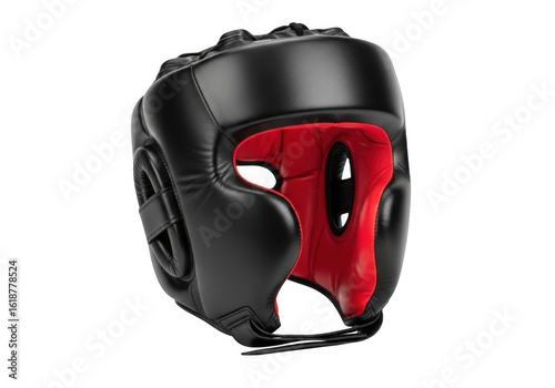 Black and red boxing headgear isolated on transparent background