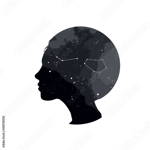 A conceptual illustration of a person's mind filled with the cosmos.