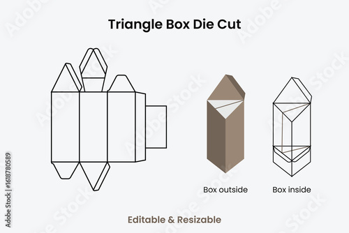 Triangle packaging die cut template design. ator box die cut, perfume box die cut. 