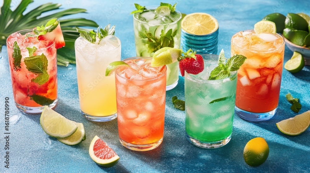 Fototapeta premium Refreshing Summer Cocktails with Fresh Ingredients and Vibrant Colors