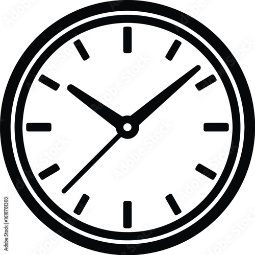 Minimalist Black and White Wall Clock with Hands - Time and Schedule Icon