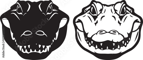 Two alligator heads one black one white silhouette