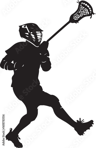Lacrosse player with stick silhouette