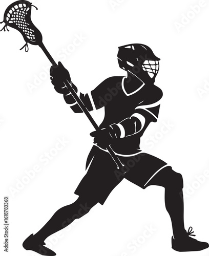 Lacrosse player with stick silhouette