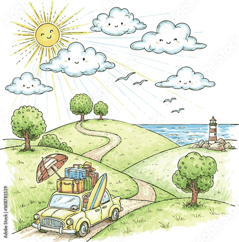 create need Hand drawn whimsical summer vacation background