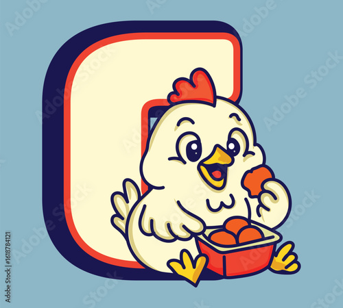 Cute chicken cartoon alphabet c vector icon sticker