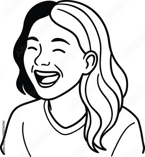 girl laughing softly looking sideways minimal clean