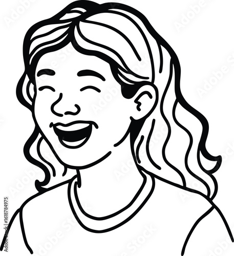 girl laughing softly looking left clean minimal
