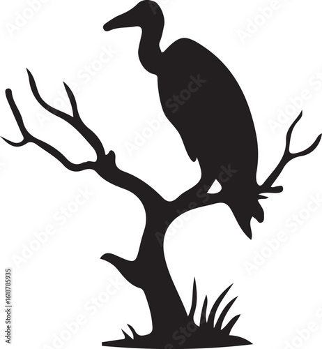 Heron perched on bare tree branch bird