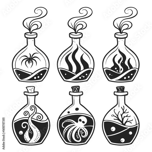 Abstract Potion Bottle Designs Fantasy Shapes Wi