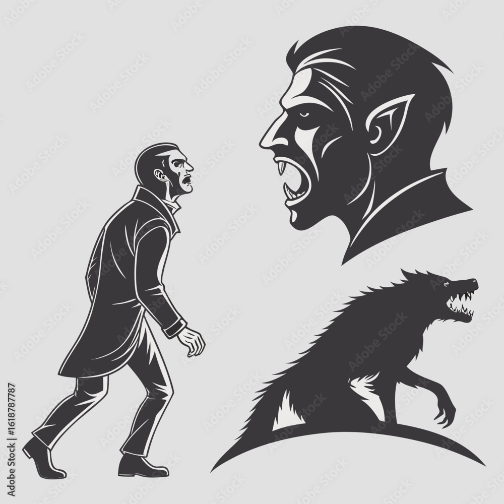 Fototapeta premium Set Of Horror Themed Monster Head Silhouettes Va