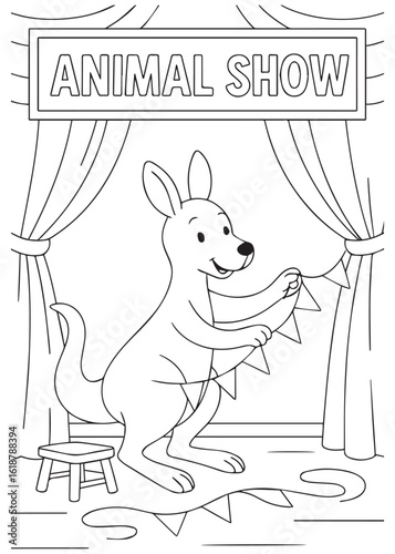 Coloring book kangaroo decorating the animal show stage.