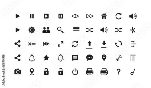 Collection of common interface icons for digital applications and websites