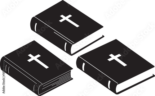 Three bibles with crosses silhouette