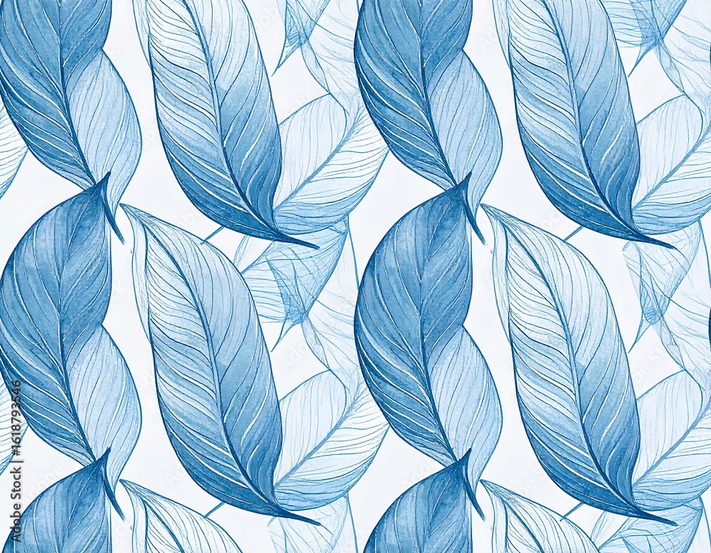 Obraz premium Delicate blue leaf pattern on a light background