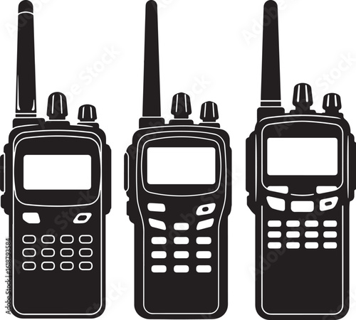 Three walkie talkie devices silhouette