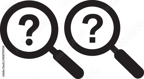 Two magnifying glasses with question marks silhouette