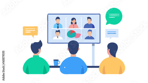 People are having a video conference call on a screen, discussing business and work, isolated on white background this is a virtual meeting for remote communication with team members