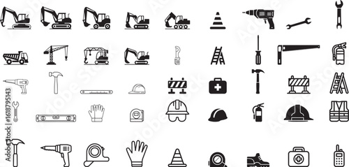 Construction and Safety Equipment Icons building industry