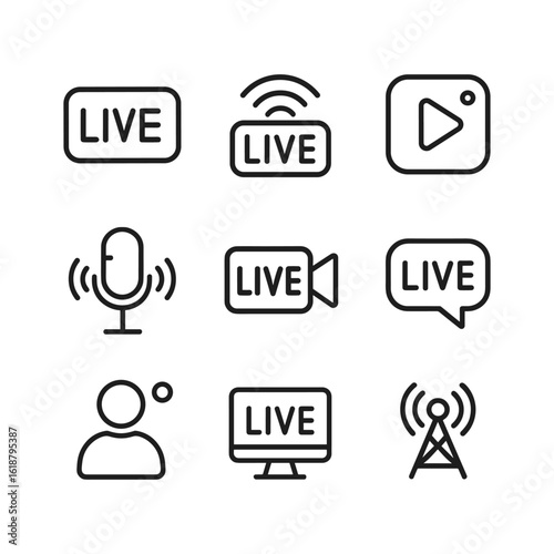 Digital streaming service icons. Outline symbols. Line design