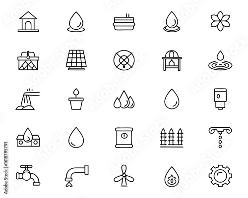 Collection of diverse water well graphics showcasing multiple artistic styles and interpretations for various design needs