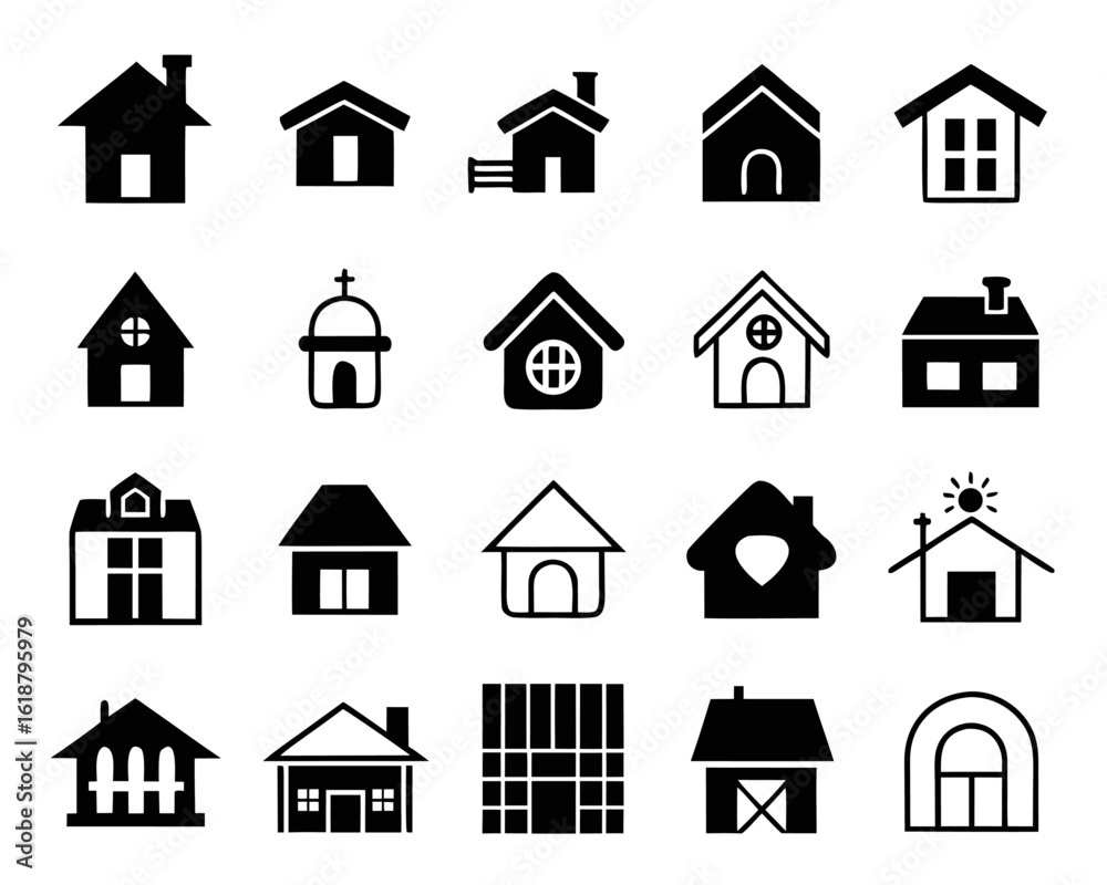 Fototapeta premium Modern flat home icon collection for web and application interfaces featuring a clean design with primary color accents ideal for digital projects