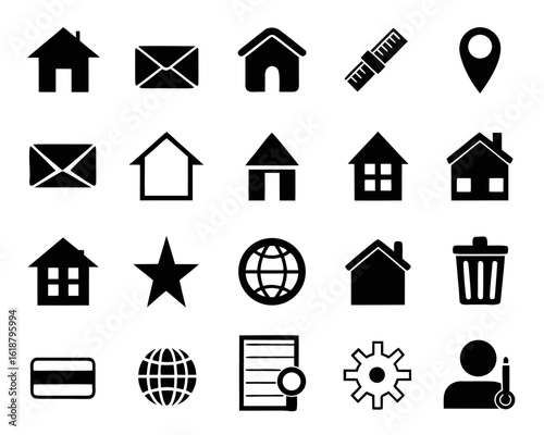 Modern flat design collection of home icons for digital applications and website interfaces featuring a variety of graphic elements