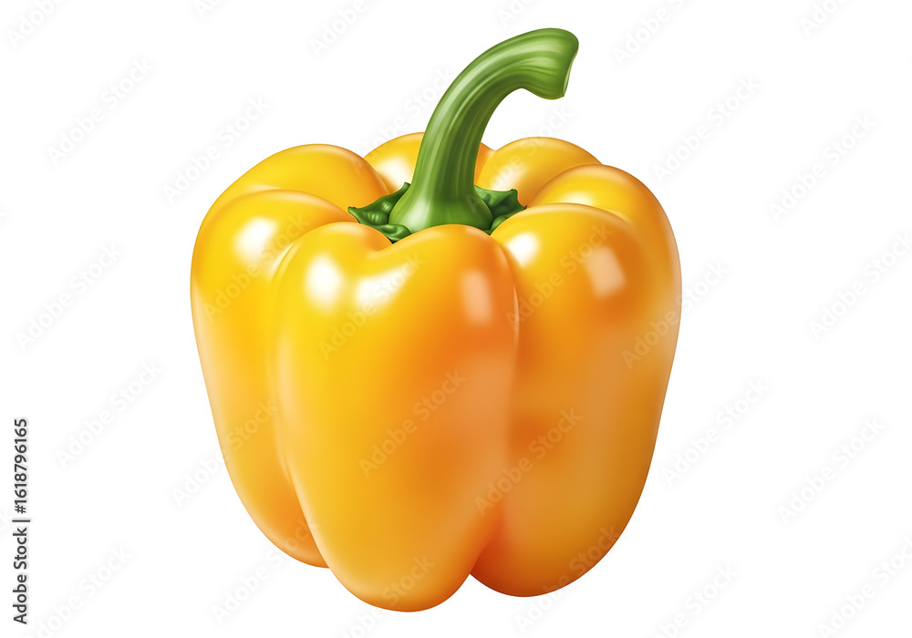 Vibrant yellow bell pepper with glossy skin and a fresh green stem, perfect for healthy food content and culinary designs. Vibrant yellow bell pepper with glossy skin and a fresh green stem, perfect for healthy food content and culinary designs.