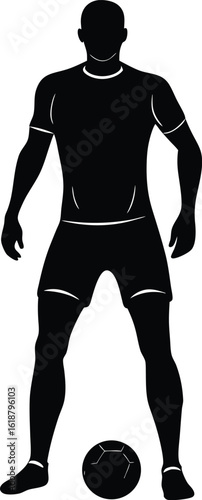 Calm football player silhouette standing isolated on transparent background