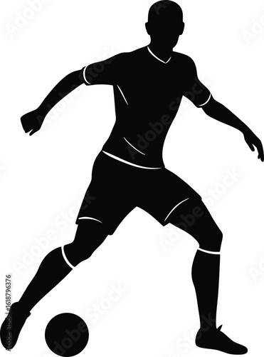 Football player silhouette dribbling with motion isolated on transparent background