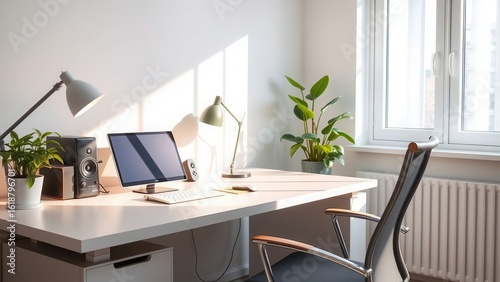 Wallpaper Mural Modern home office desk with computer and plants
 Torontodigital.ca