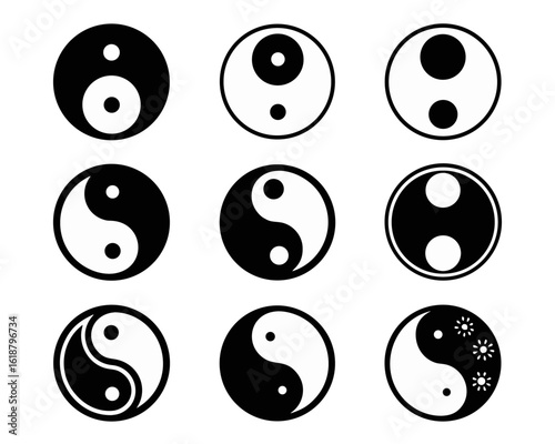 Thin outline style yin yang symbol representing balance and harmony presented as a clean graphic design element suitable for various applications