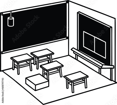 classroom with blackboard and clean floor