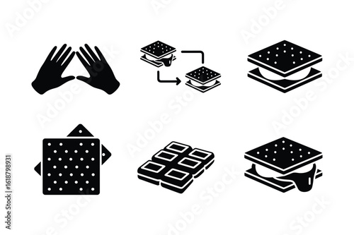 Hands making s more sandwich chocolate bar and s more sandwich marshmallow graham cracker